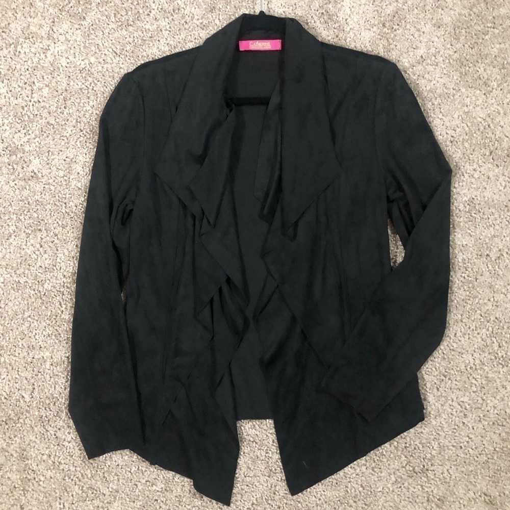 Catherine Malandrino Black Faux Suede Open Cascade Waterfall Jacket Petite Small - Picture 7 of 13